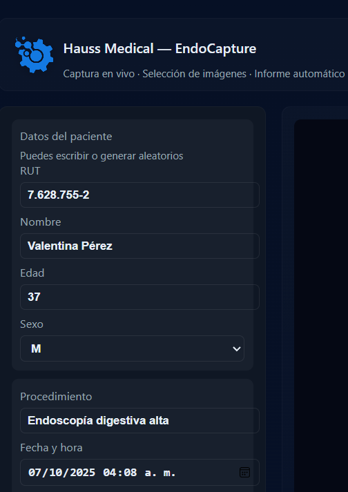 Software de endoscopía Hauss EndoCapture: captura en vivo y generación de informe PDF